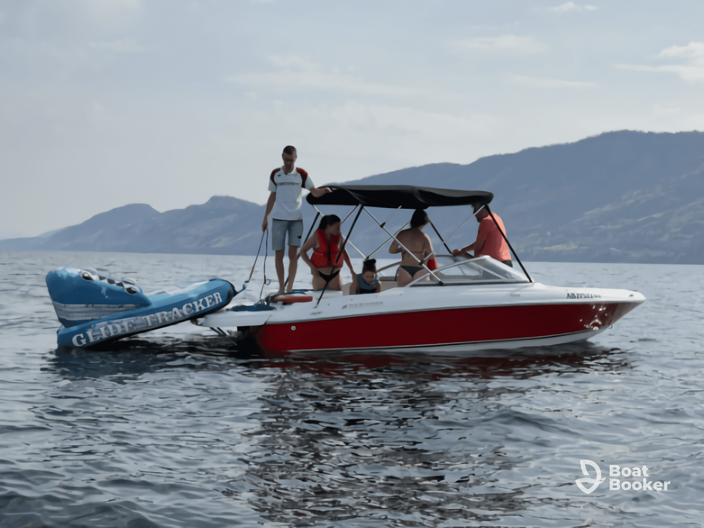 A fun family outing on a boat, with kids enjoying water activities and adults relaxing under the sun — perfect for summer adventures on the water.