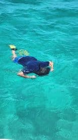A snorkeler explores the vibrant underwater world in crystal-clear waters, showcasing the beauty of marine life during a tropical adventure.