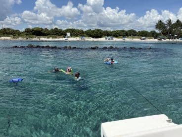 A fun day of snorkeling with family in clear waters, showcasing the joy of swimming and exploring marine life at the beach.