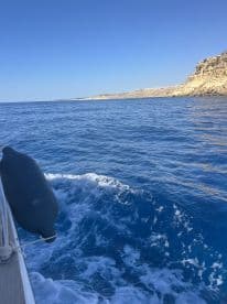 A scenic view from a boat cruising through deep blue waters, showcasing the stunning coastline in the background — perfect for adventure seekers and nature lovers.