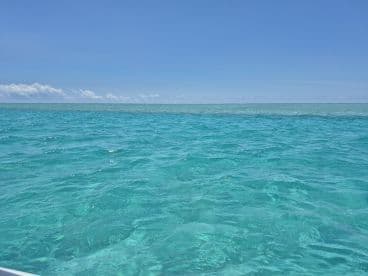 A serene view of turquoise waters under a clear blue sky, perfect for showcasing the beauty of the ocean.