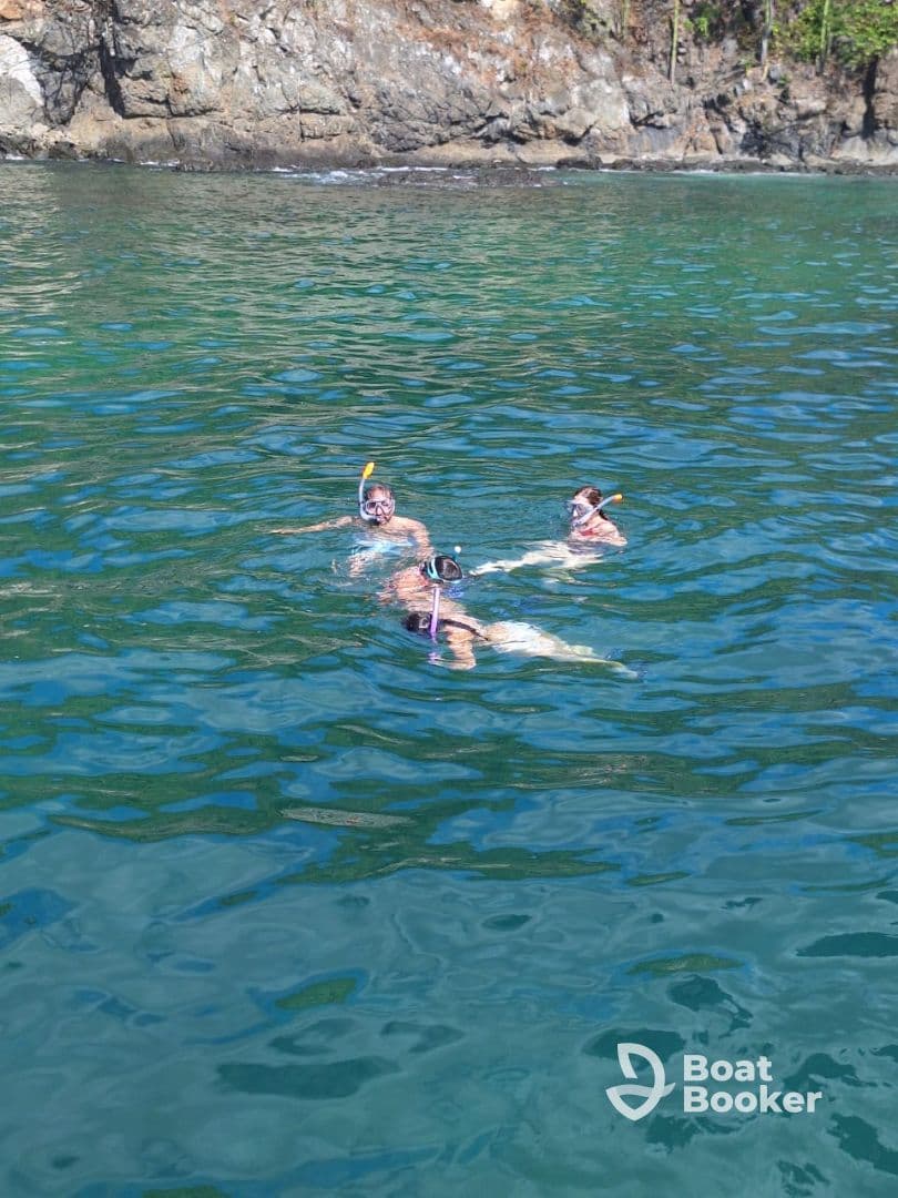 A group of snorkelers enjoys exploring the vibrant underwater world in clear blue waters, perfect for adventure seekers and marine life enthusiasts.