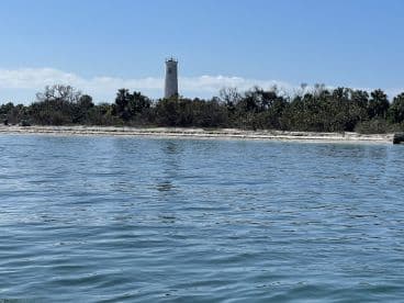 A serene view of a lighthouse surrounded by lush greenery and calm waters, perfect for capturing the beauty of coastal landscapes.