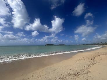 A stunning view of a serene beach with turquoise waters and a clear blue sky, perfect for showcasing the natural beauty of coastal destinations.