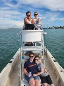 A joyful family enjoys a day on the water, capturing memories aboard a fishing boat. Perfect for family outings and fishing adventures.
