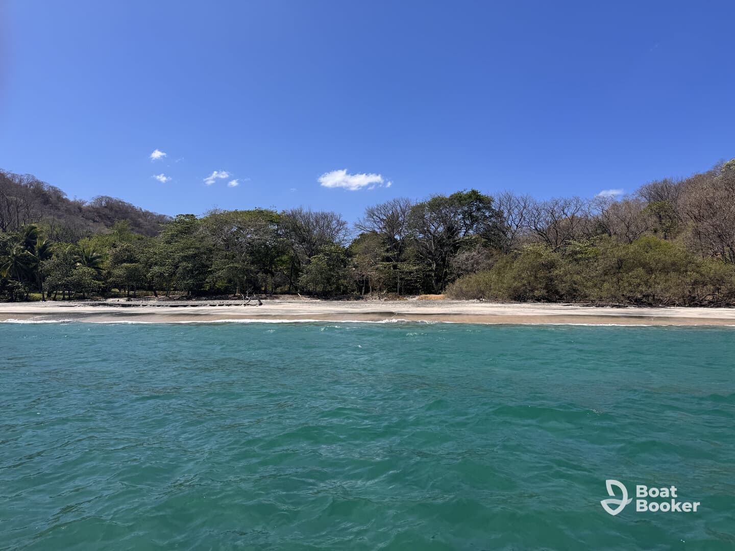 A picturesque view of a serene beach surrounded by lush greenery and clear turquoise waters, perfect for a relaxing getaway or eco-tour.