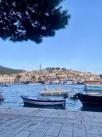 A picturesque view of various boats docked in a charming harbor, with the scenic town in the background, perfect for exploring coastal destinations.