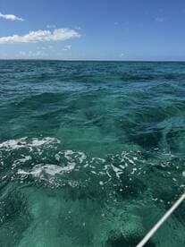 A view of the ocean with waves and clear water, but the image lacks clarity and focus.