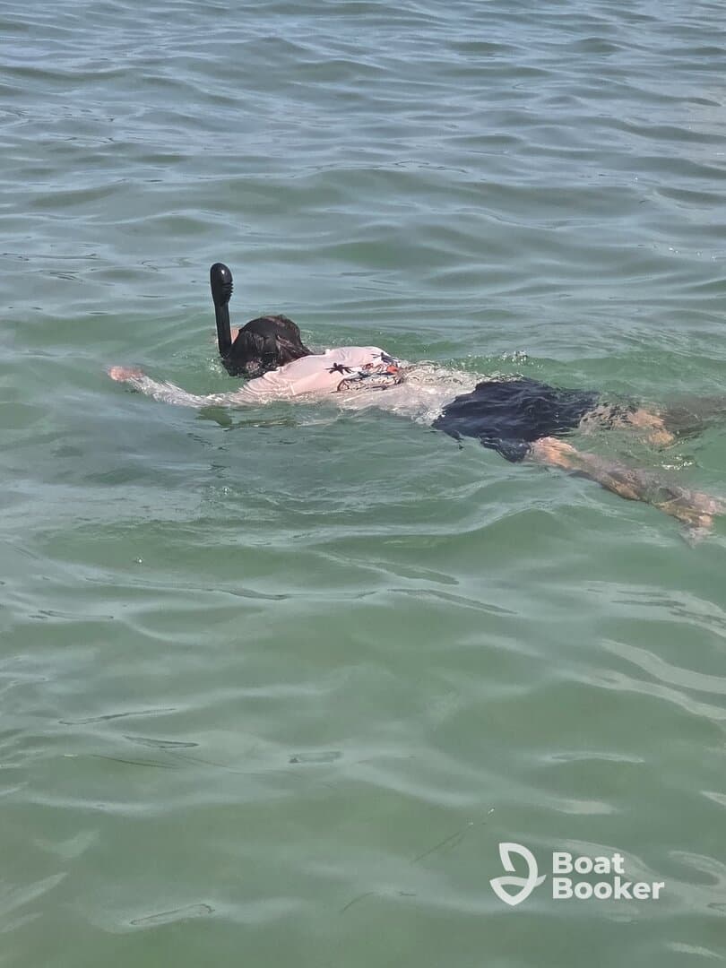A child enjoys snorkeling in clear waters, showcasing the fun and adventure of underwater exploration.