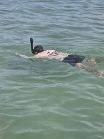 A child enjoys snorkeling in clear waters, showcasing the fun and adventure of underwater exploration.