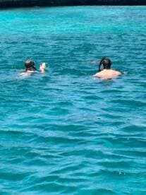 Two snorkelers explore the vibrant underwater world in crystal-clear waters, perfect for aquatic adventures and marine life encounters.
