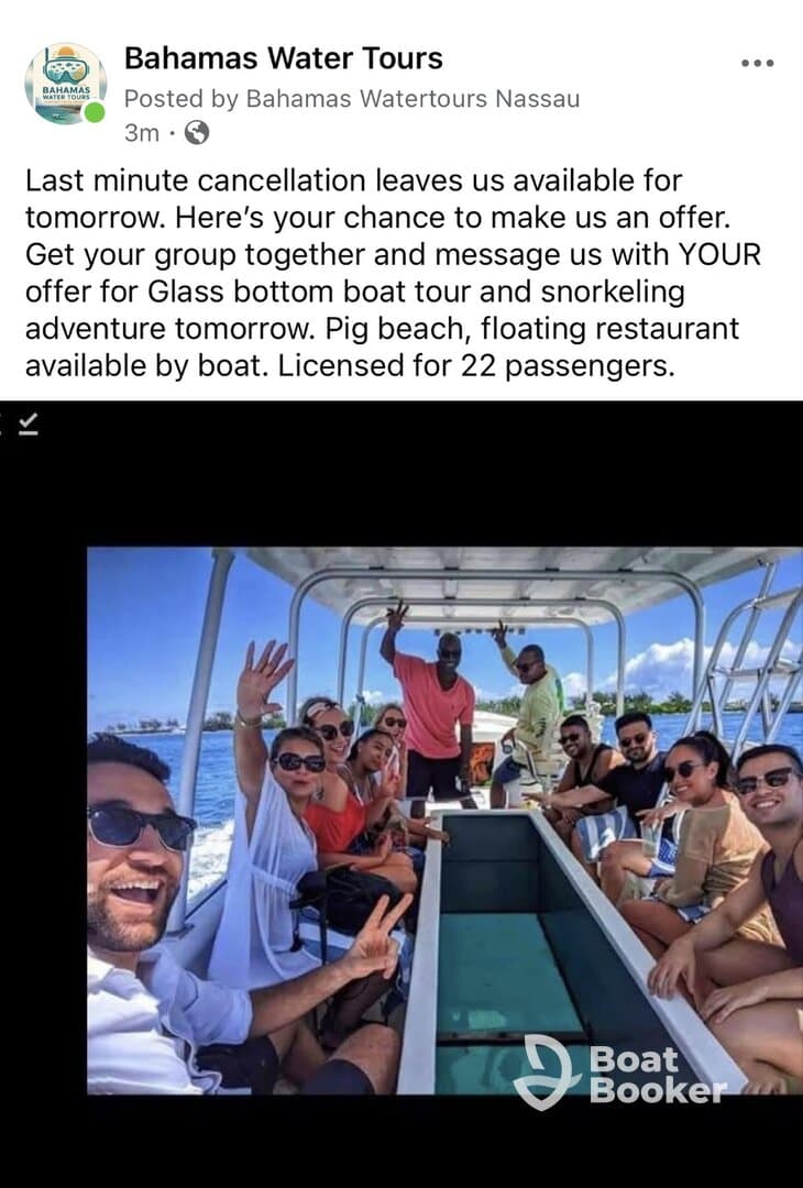 A lively group enjoys a boat tour in the Bahamas, ready for snorkeling and adventure — perfect for friends looking to explore Pig Beach and more.