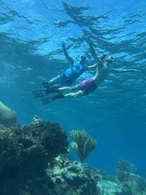 Two snorkelers explore vibrant underwater scenery, showcasing the beauty of marine life and coral formations — a perfect adventure for diving enthusiasts.