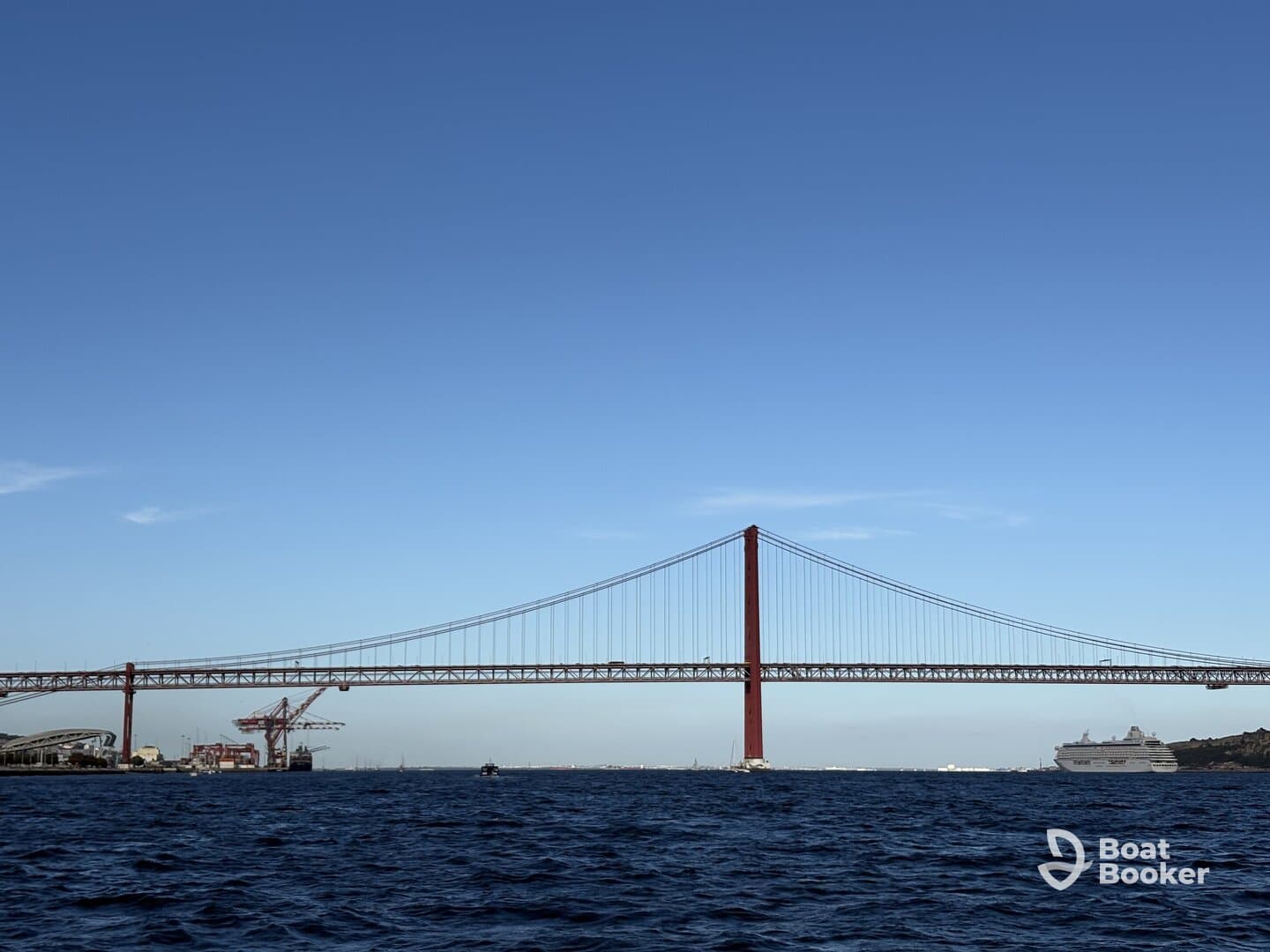 A stunning view of a prominent bridge spanning the water, showcasing the beauty of the surrounding landscape and maritime activity.