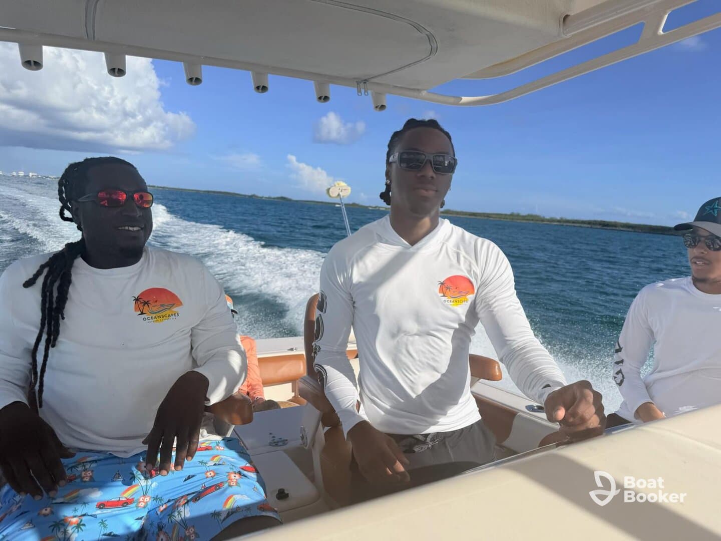 Three individuals enjoy a thrilling ride on a boat, showcasing the excitement of on-water adventures. Perfect for those looking to experience the beauty of the sea.