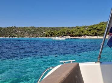 A picturesque view of a beach with turquoise waters and lush greenery, showcasing a vibrant coastal scene ideal for summer adventures.