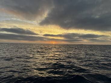 A serene sunset over the ocean, capturing the tranquil beauty of the water and sky — perfect for peaceful evening boat rides.