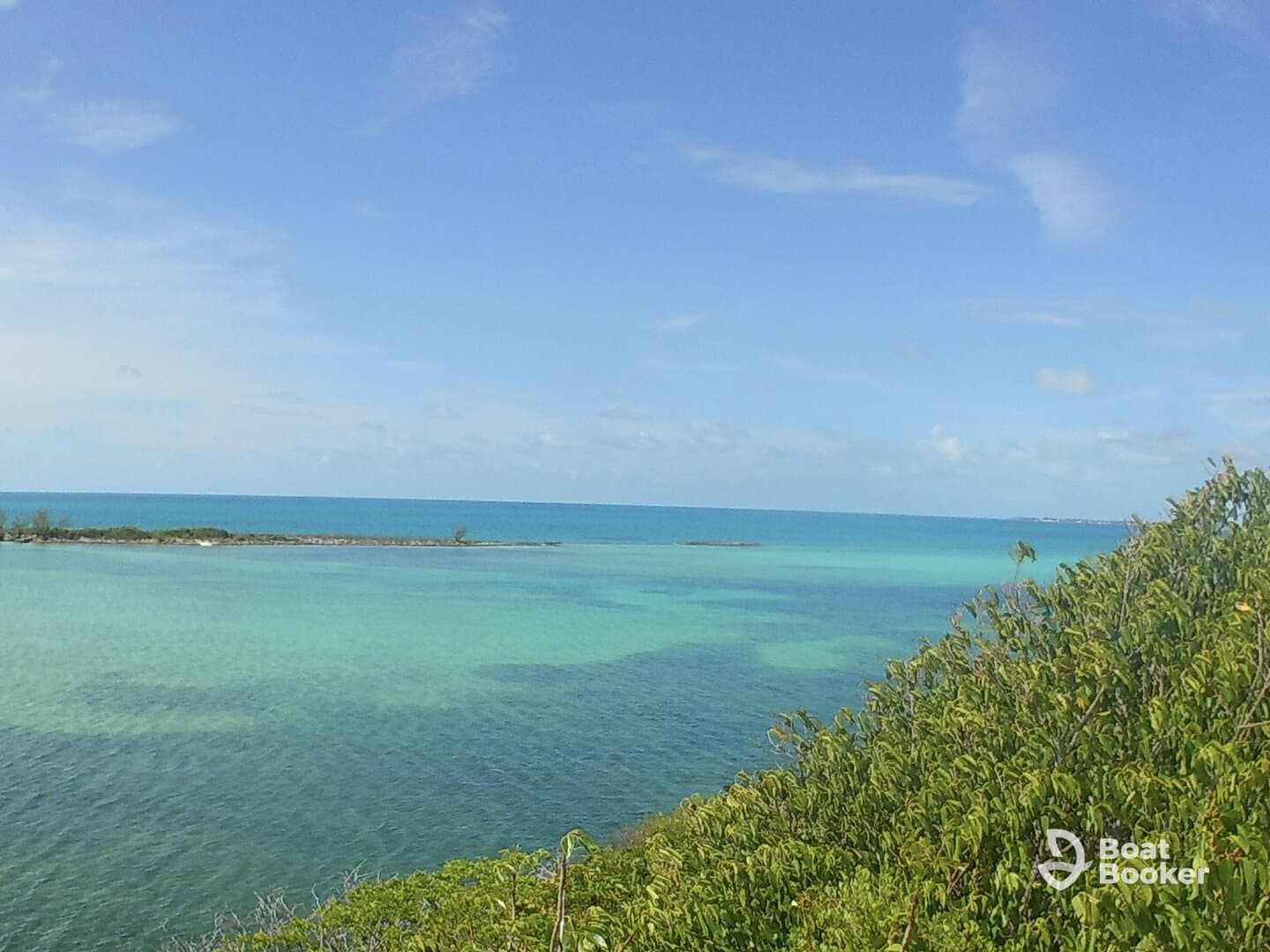 A stunning view of turquoise waters and a serene coastline, perfect for showcasing the natural beauty of the Bahamas.