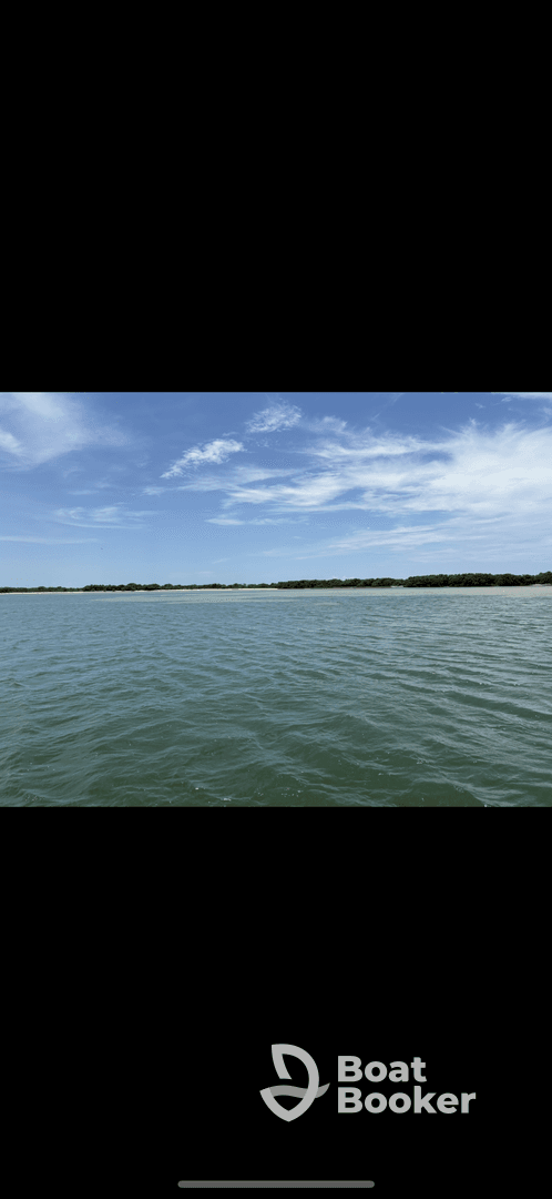 A scenic view of water and shoreline under a clear sky, but the image lacks clarity and detail.