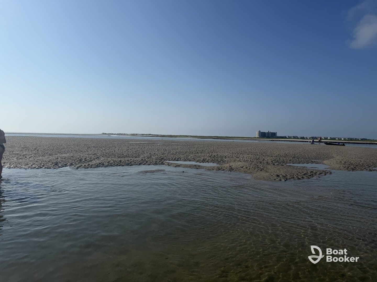 Guests enjoy a sunny day at a sandbar, perfect for relaxation and beach activities. The serene landscape offers a beautiful backdrop for memorable experiences.