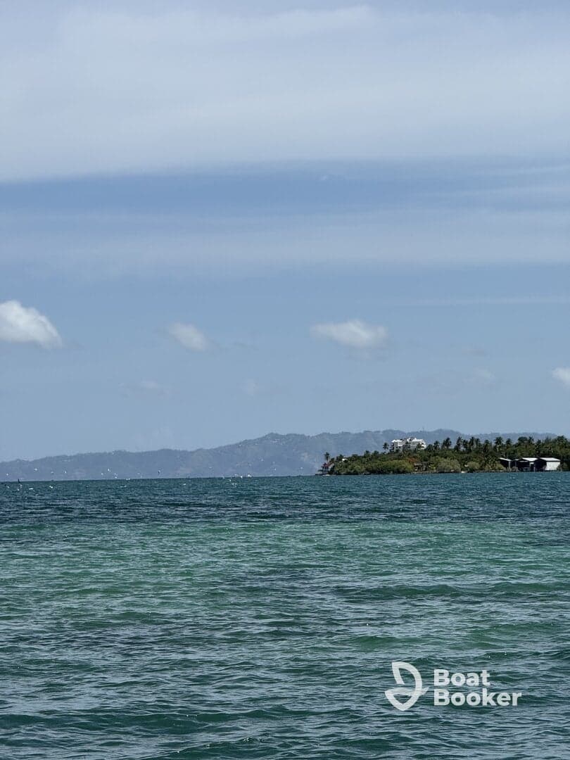 A scenic view of the water and distant land, but the image lacks clarity and detail.