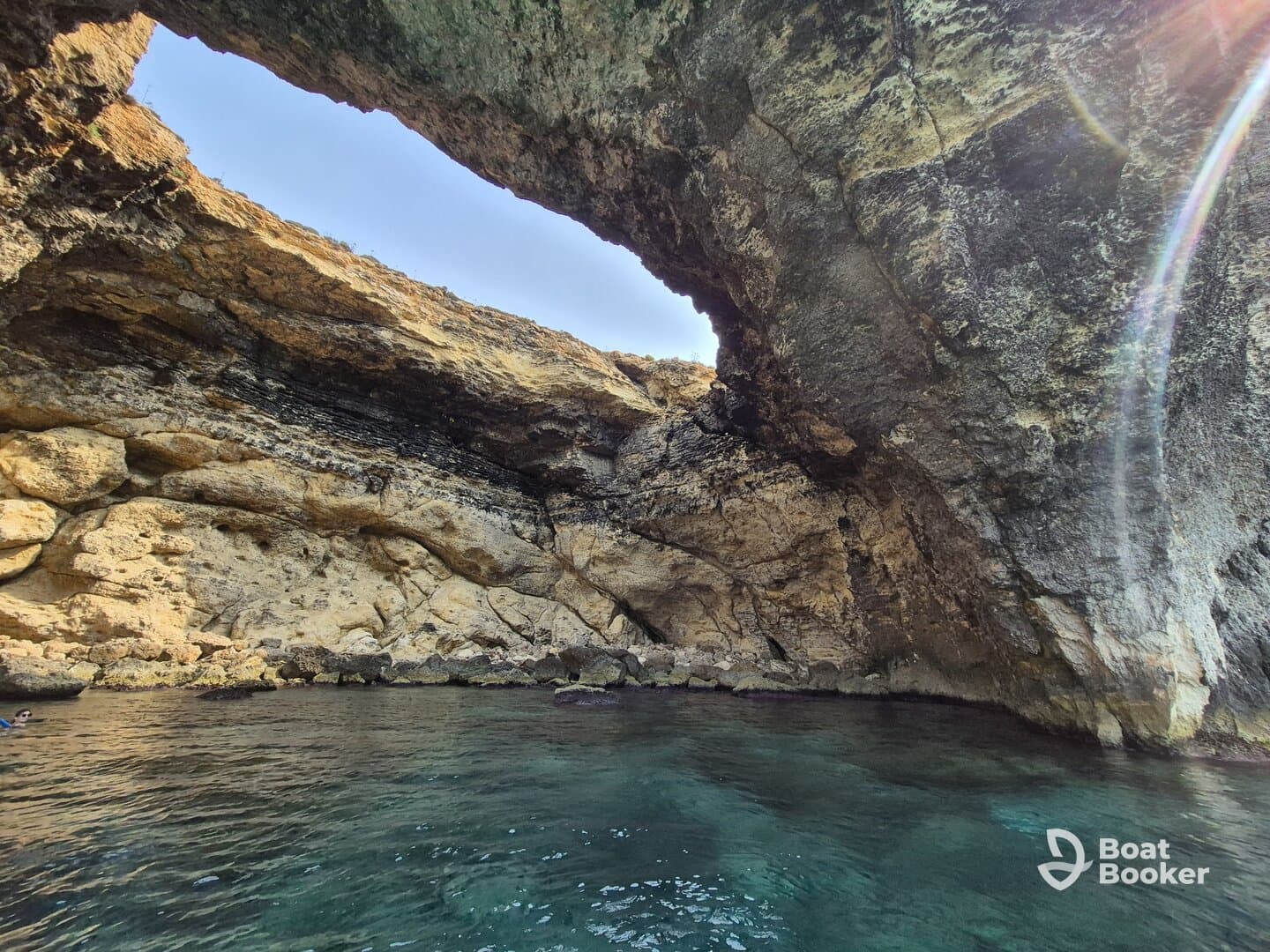 A stunning view of a natural cave along the coastline, with crystal-clear waters inviting exploration — perfect for adventure seekers and nature lovers.